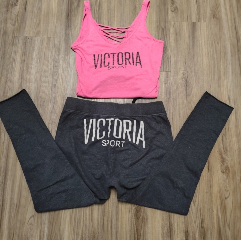 Victoria Sport Pink Tank Top Skinny jogger sweats  VS PINK Outfit Large Set L